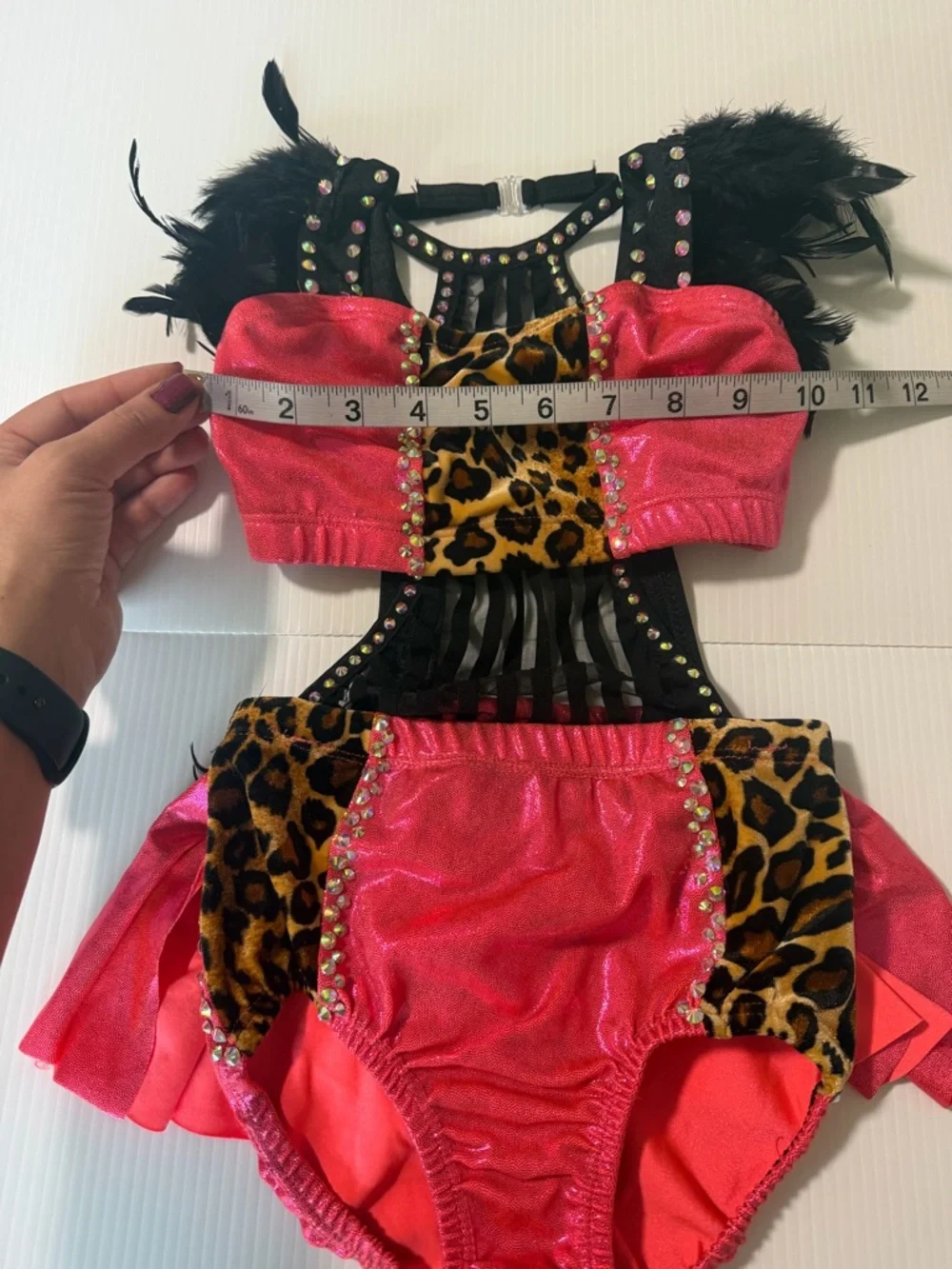 PUMPER’S Sassy Jazz custom competition Solo Costume Pink Leopard Feather IC